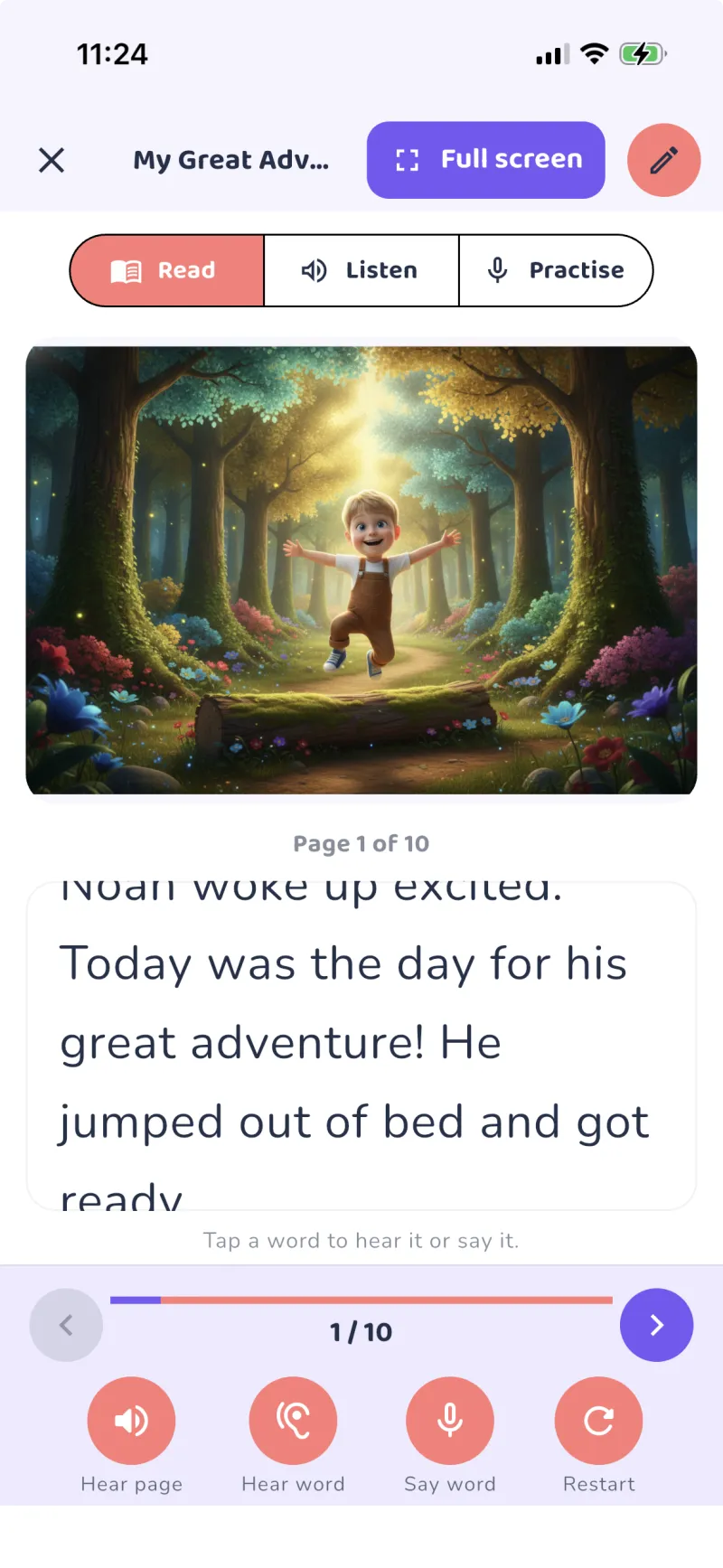 Amber's App reading screen